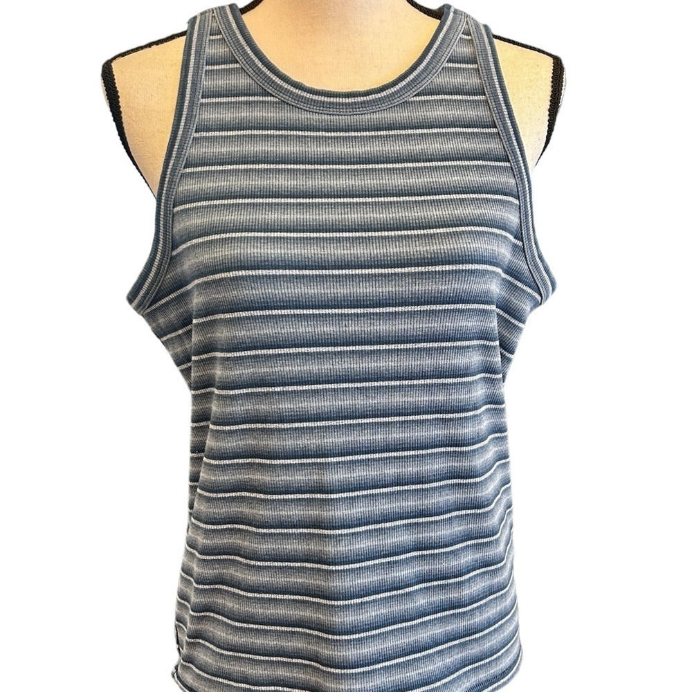 Striped Ribbed Tank Top - Blue